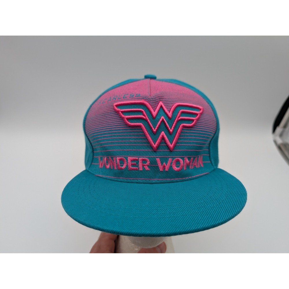 Six Flags Wonder Woman Snapback Hat Teal Pink Fearless Embroidered Logo Cap